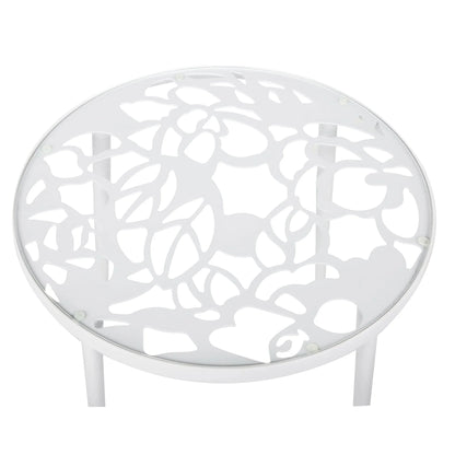 Devon 3-Piece Patio Dining Set: Aluminum Table with Glass Top & 2 Stackable Flower Chairs - Elax Furniture