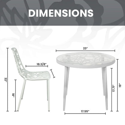 Devon 3-Piece Patio Dining Set: Aluminum Table with Glass Top & 2 Stackable Flower Chairs - Elax Furniture