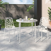 Devon 3-Piece Patio Dining Set: Aluminum Table with Glass Top & 2 Stackable Flower Chairs - Elax Furniture