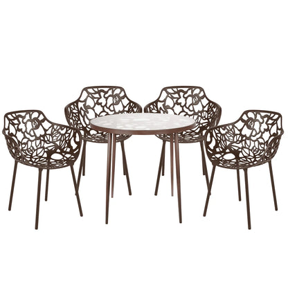 Devon 5-Piece Outdoor Dining Set: Aluminum Table with Glass Top & 4 Flower Armchairs - Elax Furniture