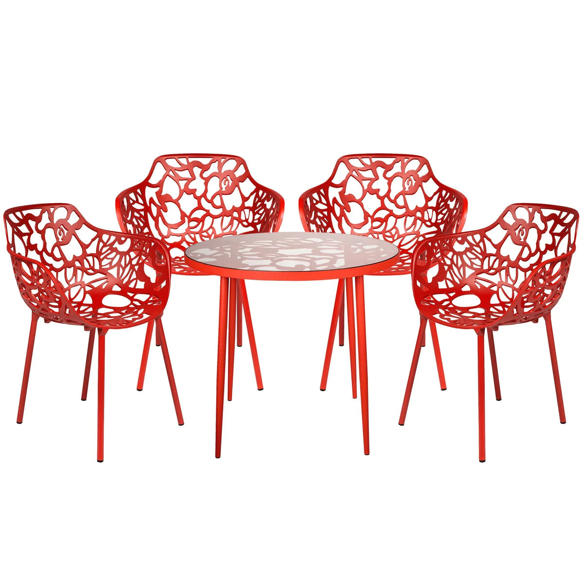 Devon 5-Piece Outdoor Dining Set: Aluminum Table with Glass Top & 4 Flower Armchairs - Elax Furniture