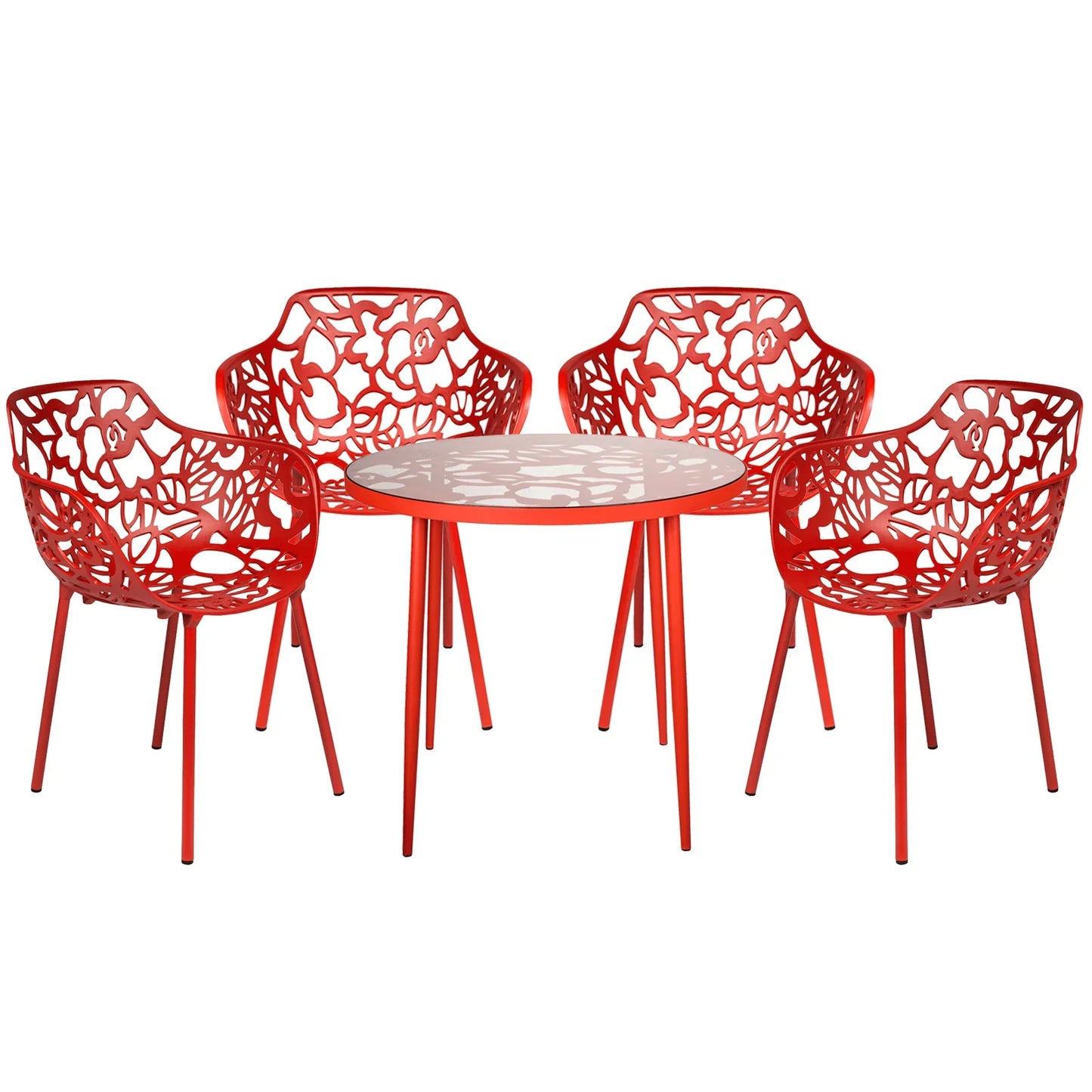 Devon 5-Piece Outdoor Dining Set: Aluminum Table with Glass Top & 4 Flower Armchairs - Elax Furniture