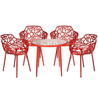 Devon 5-Piece Outdoor Dining Set: Aluminum Table with Glass Top & 4 Flower Armchairs - Elax Furniture