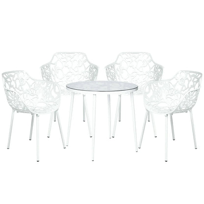 Devon 5-Piece Outdoor Dining Set: Aluminum Table with Glass Top & 4 Flower Armchairs - Elax Furniture