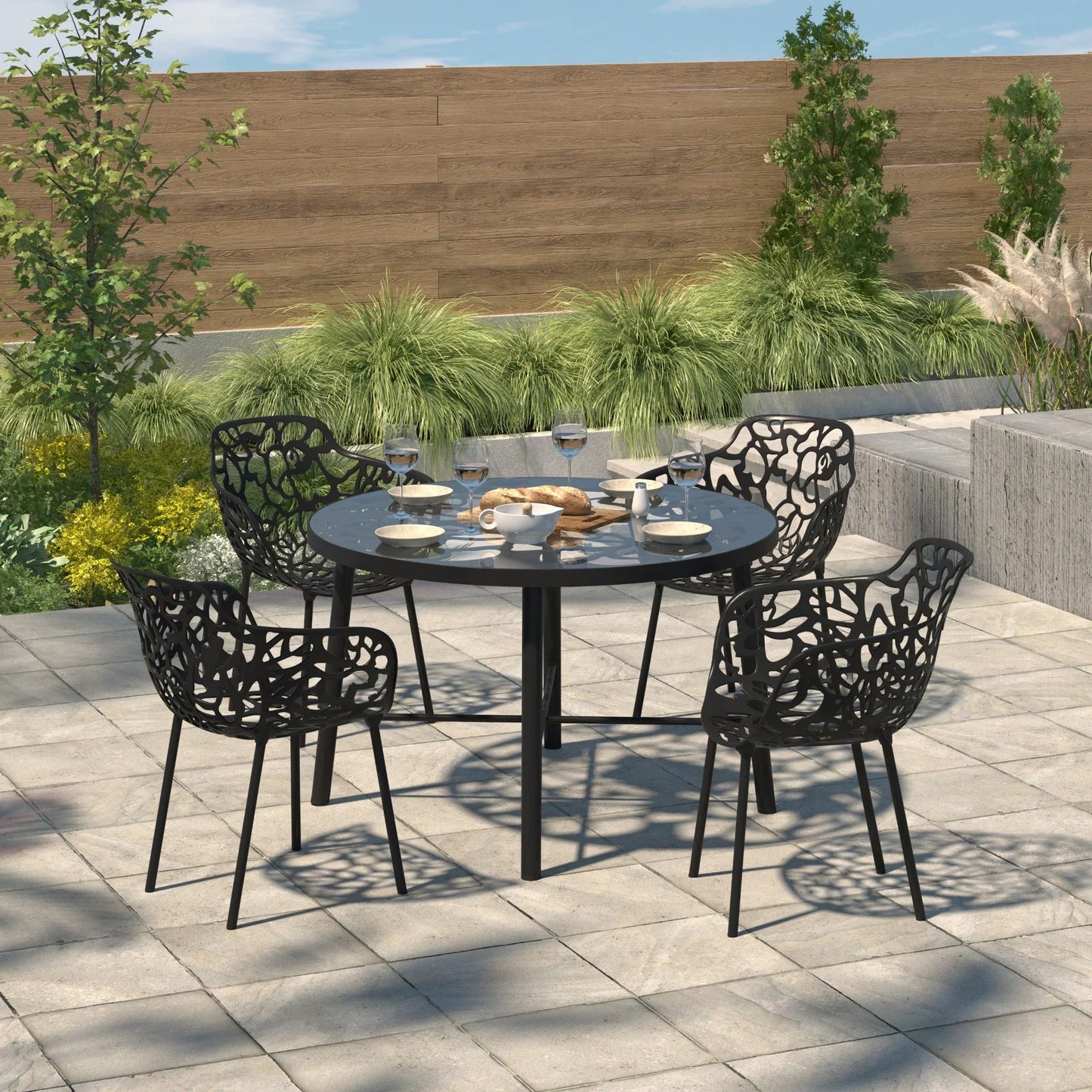 Devon Tree Design Glass Top Aluminum Base Indoor Outdoor 47.25" Dining Table - Elax Furniture