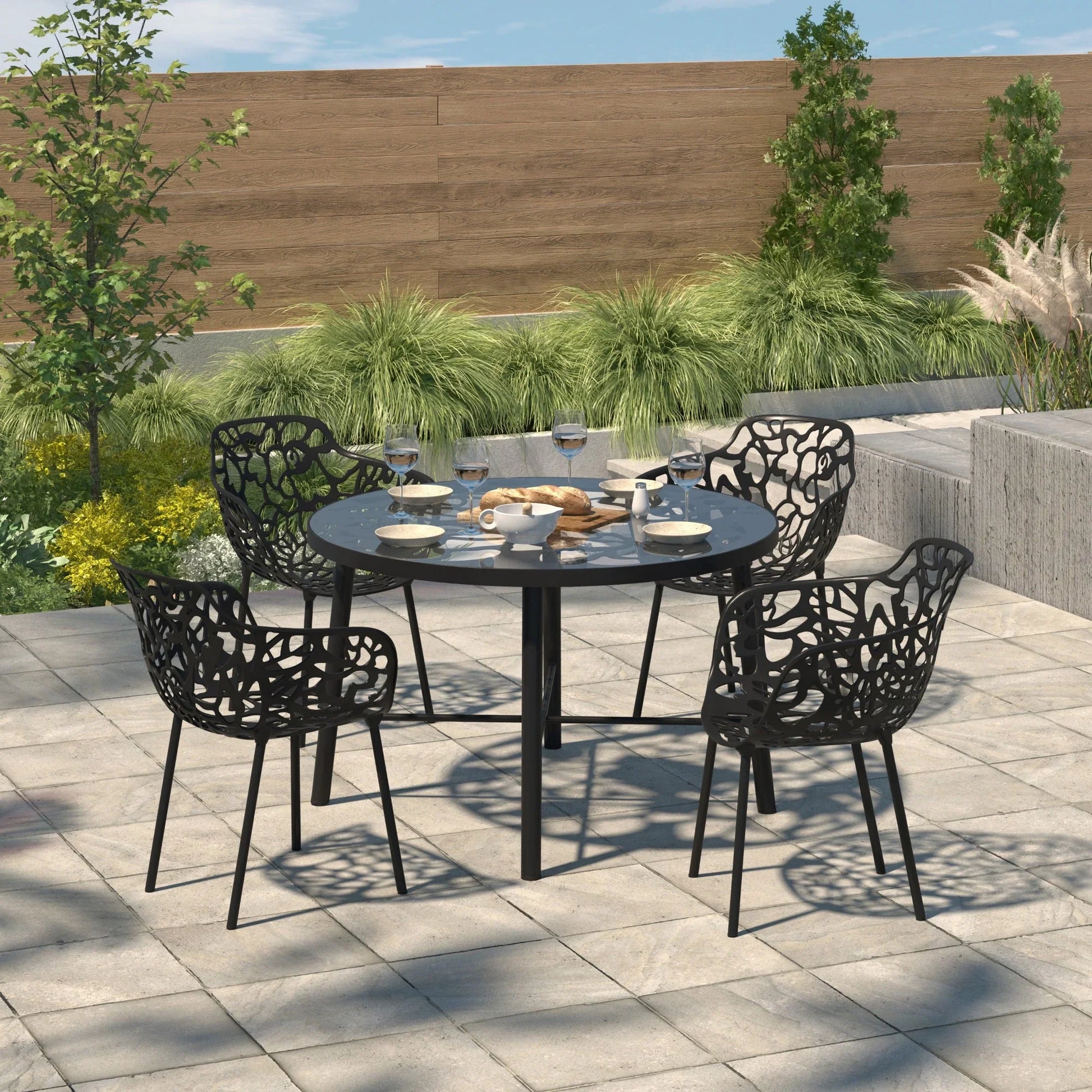 Devon Tree Design Glass Top Aluminum Base Indoor Outdoor 47.25" Dining Table - Elax Furniture