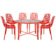 Devon 7-Piece Outdoor Dining Set: Aluminum Table with Glass Top & 6 Stackable Flower Chairs - Elax Furniture