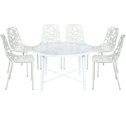 Devon 7-Piece Outdoor Dining Set: Aluminum Table with Glass Top & 6 Stackable Flower Chairs - Elax Furniture