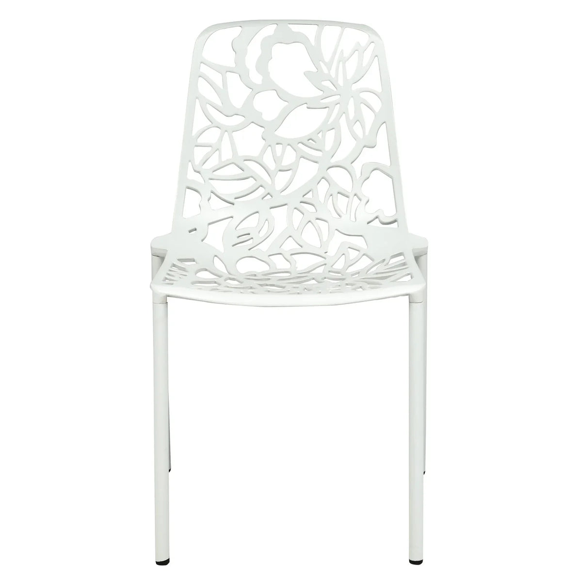 Devon 7-Piece Outdoor Dining Set: Aluminum Table with Glass Top & 6 Stackable Flower Chairs - Elax Furniture