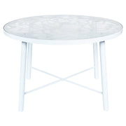 Devon 7-Piece Outdoor Dining Set: Aluminum Table with Glass Top & 6 Stackable Flower Chairs - Elax Furniture
