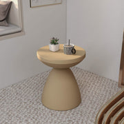 Dune Side Table Fiberstone Round Accent Table and Hourglass Pedestal Base Beige Side Table LeisureMod