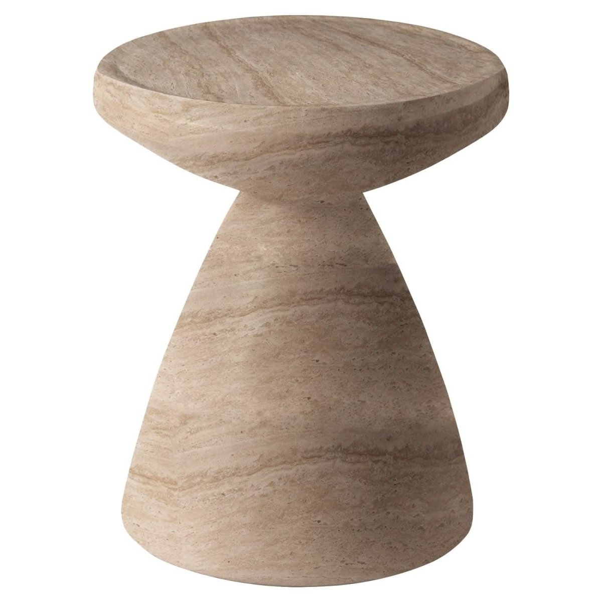 Dune Side Table Fiberstone Round Accent Table and Hourglass Pedestal Base Travertine Side Table LeisureMod