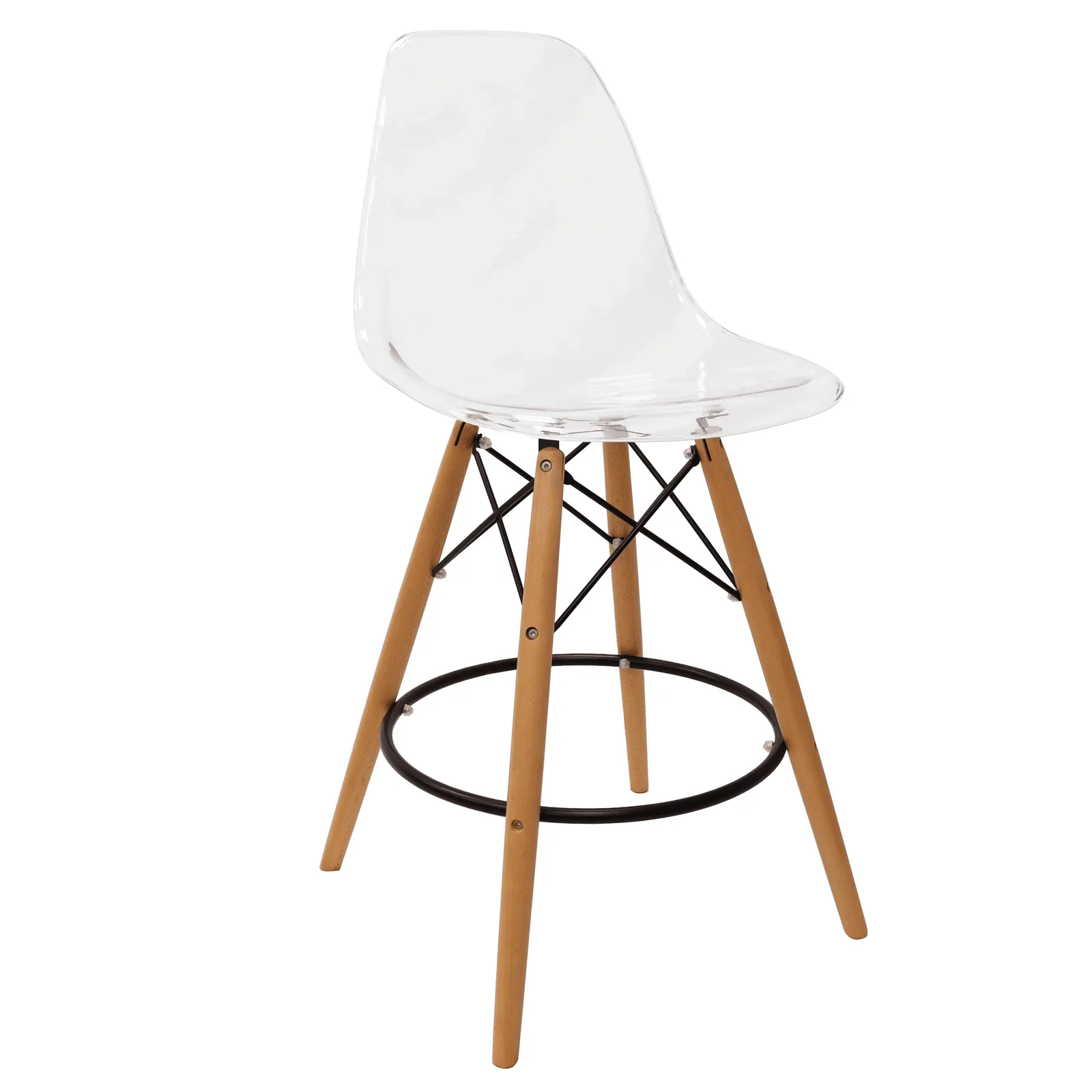 Dover Mid-Century Modern Plastic Barstool with Beech Wood Legs for Kitchen and Dining Room - Elax Furniture