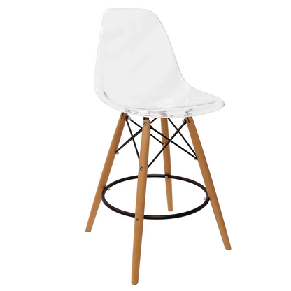 Dover Mid-Century Modern Plastic Barstool with Beech Wood Legs for Kitchen and Dining Room - Elax Furniture