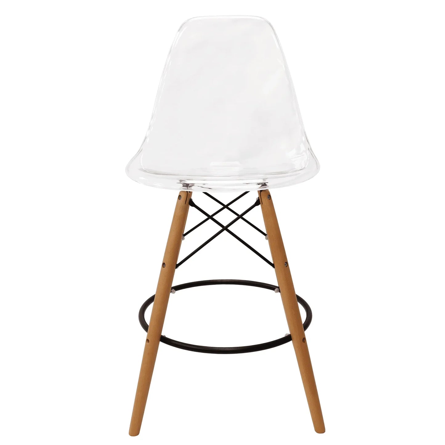 Dover Mid-Century Modern Plastic Barstool with Beech Wood Legs for Kitchen and Dining Room - Elax Furniture