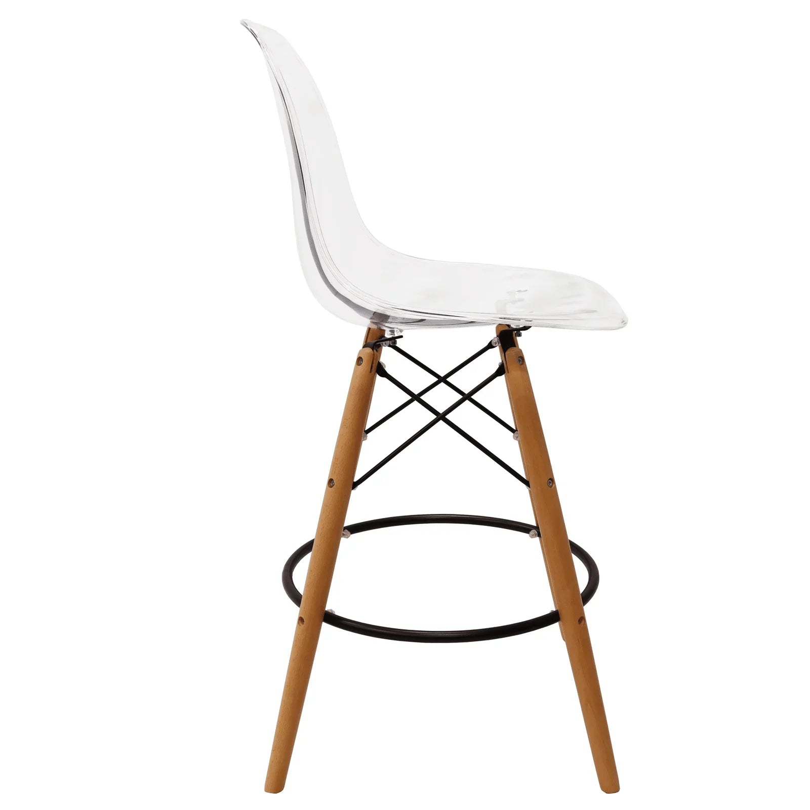Dover Mid-Century Modern Plastic Barstool with Beech Wood Legs for Kitchen and Dining Room - Elax Furniture