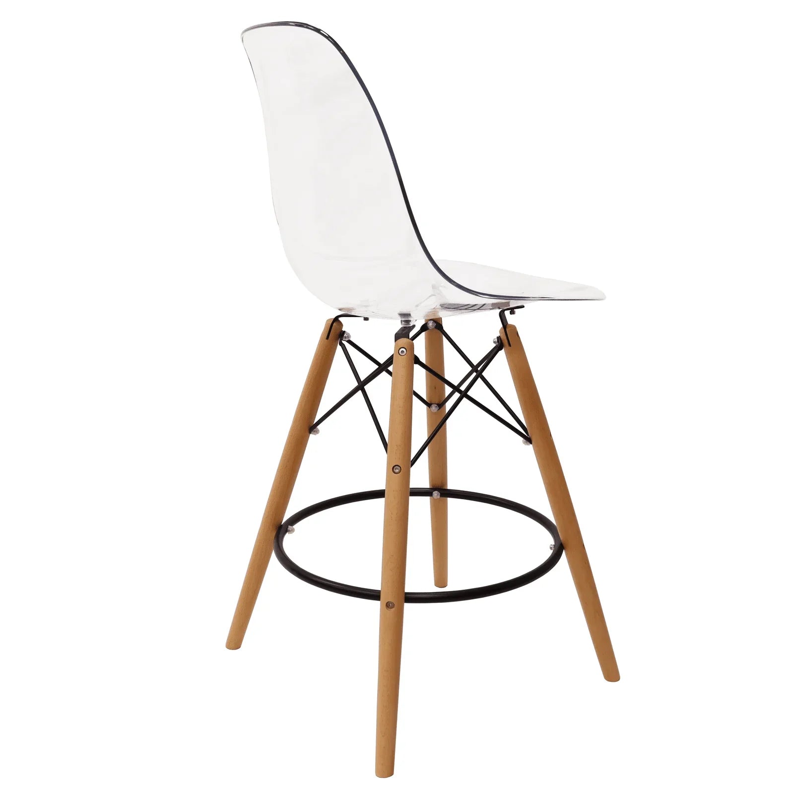 Dover Mid-Century Modern Plastic Barstool with Beech Wood Legs for Kitchen and Dining Room - Elax Furniture
