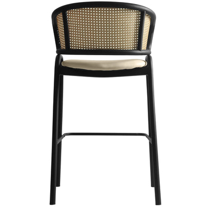 Ervilla Leather Bar Stool with Powder-Coated Stainless Steel Base and Curved Wicker Back Design - Elax Furniture