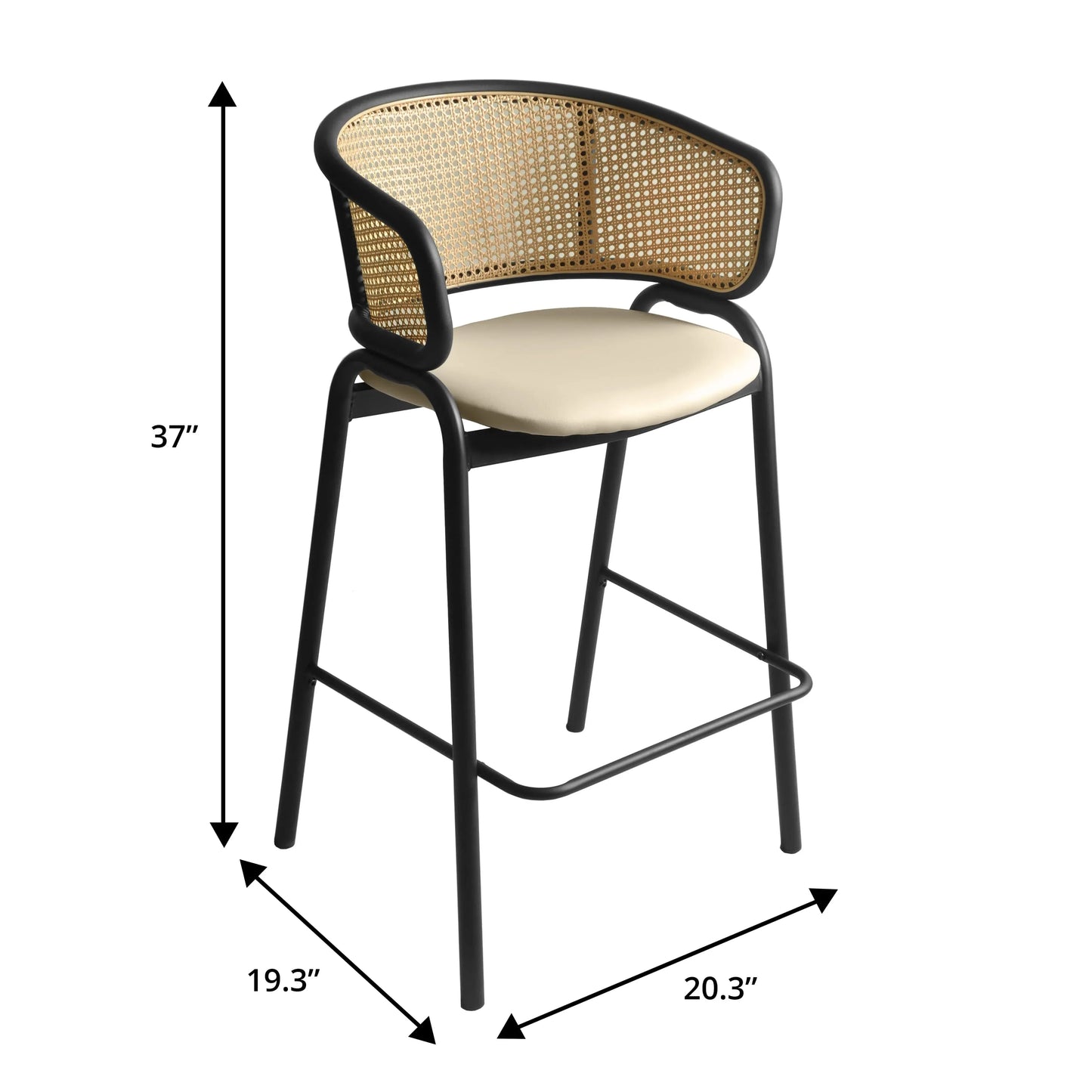 Ervilla Leather Bar Stool with Powder-Coated Stainless Steel Base and Curved Wicker Back Design - Elax Furniture
