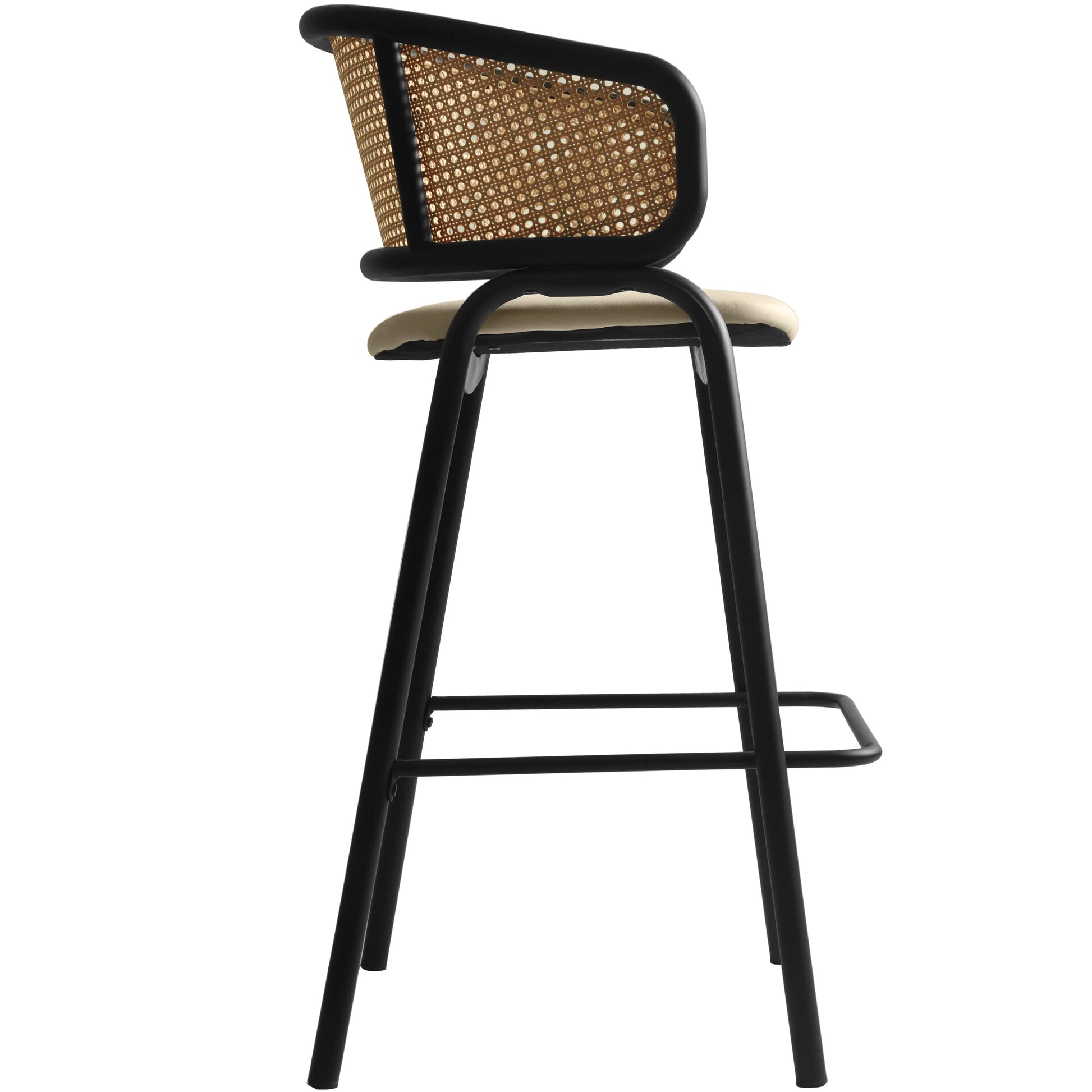 Ervilla Leather Bar Stool with Powder-Coated Stainless Steel Base and Curved Wicker Back Design - Elax Furniture