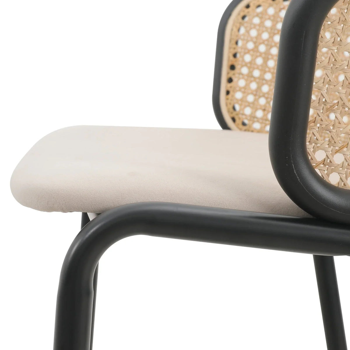 Ervilla Mid-Century Modern Wicker Bar Stool with Fabric Seat and Black Powder Coated Steel Frame - Elax Furniture
