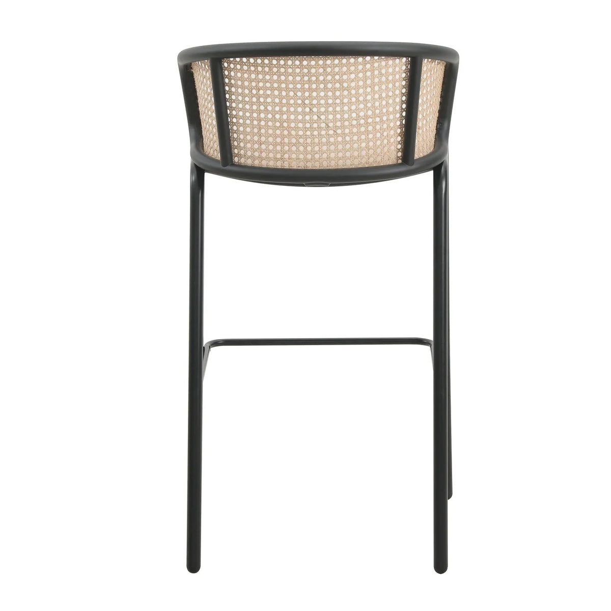 Ervilla Mid-Century Modern Wicker Bar Stool with Fabric Seat and Black Powder Coated Steel Frame - Elax Furniture