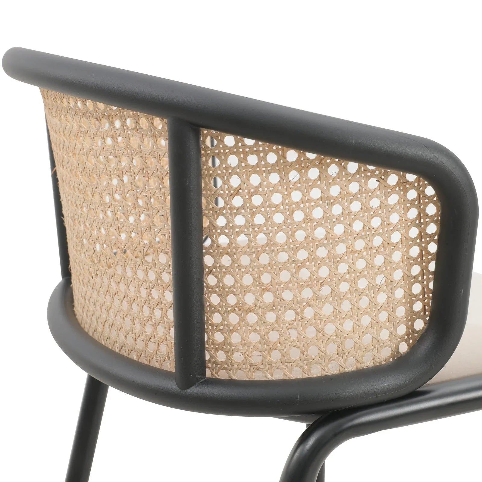 Ervilla Mid-Century Modern Wicker Bar Stool with Fabric Seat and Black Powder Coated Steel Frame - Elax Furniture