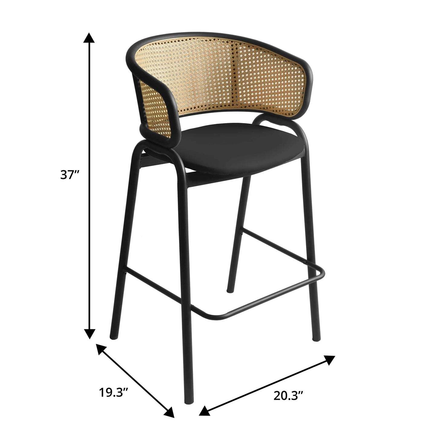 Ervilla Leather Bar Stool with Powder-Coated Stainless Steel Base and Curved Wicker Back Design - Elax Furniture