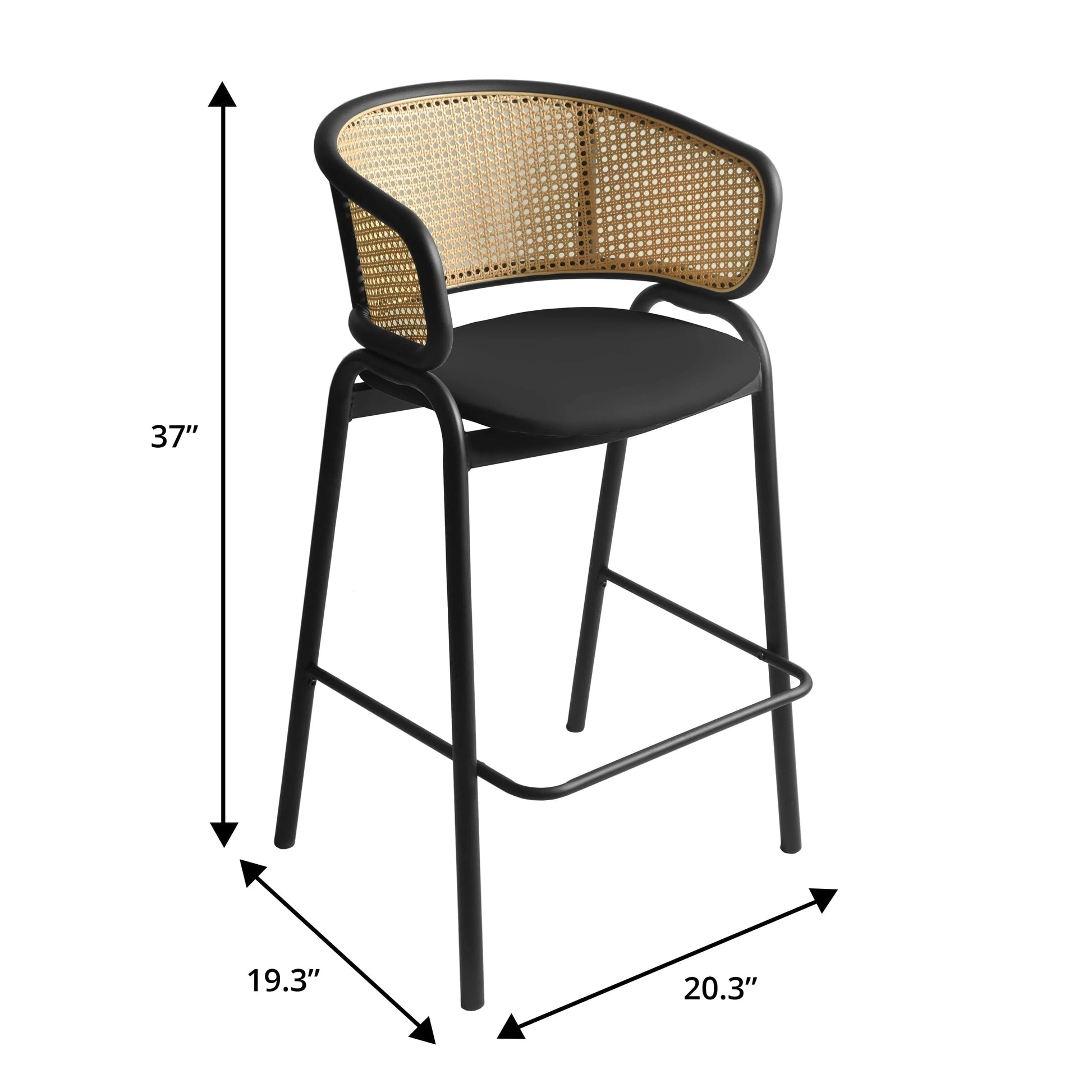 Ervilla Leather Bar Stool with Powder-Coated Stainless Steel Base and Curved Wicker Back Design - Elax Furniture