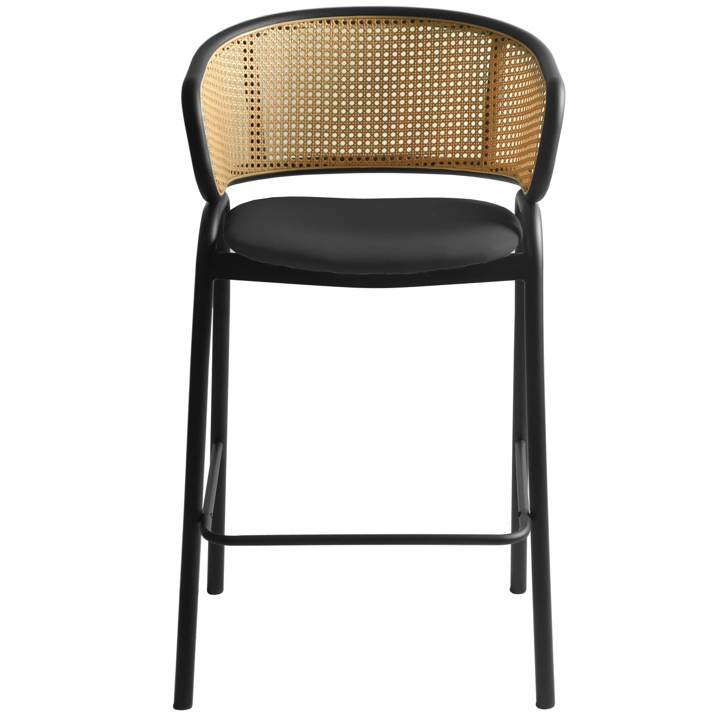 Ervilla Leather Bar Stool with Powder-Coated Stainless Steel Base and Curved Wicker Back Design - Elax Furniture