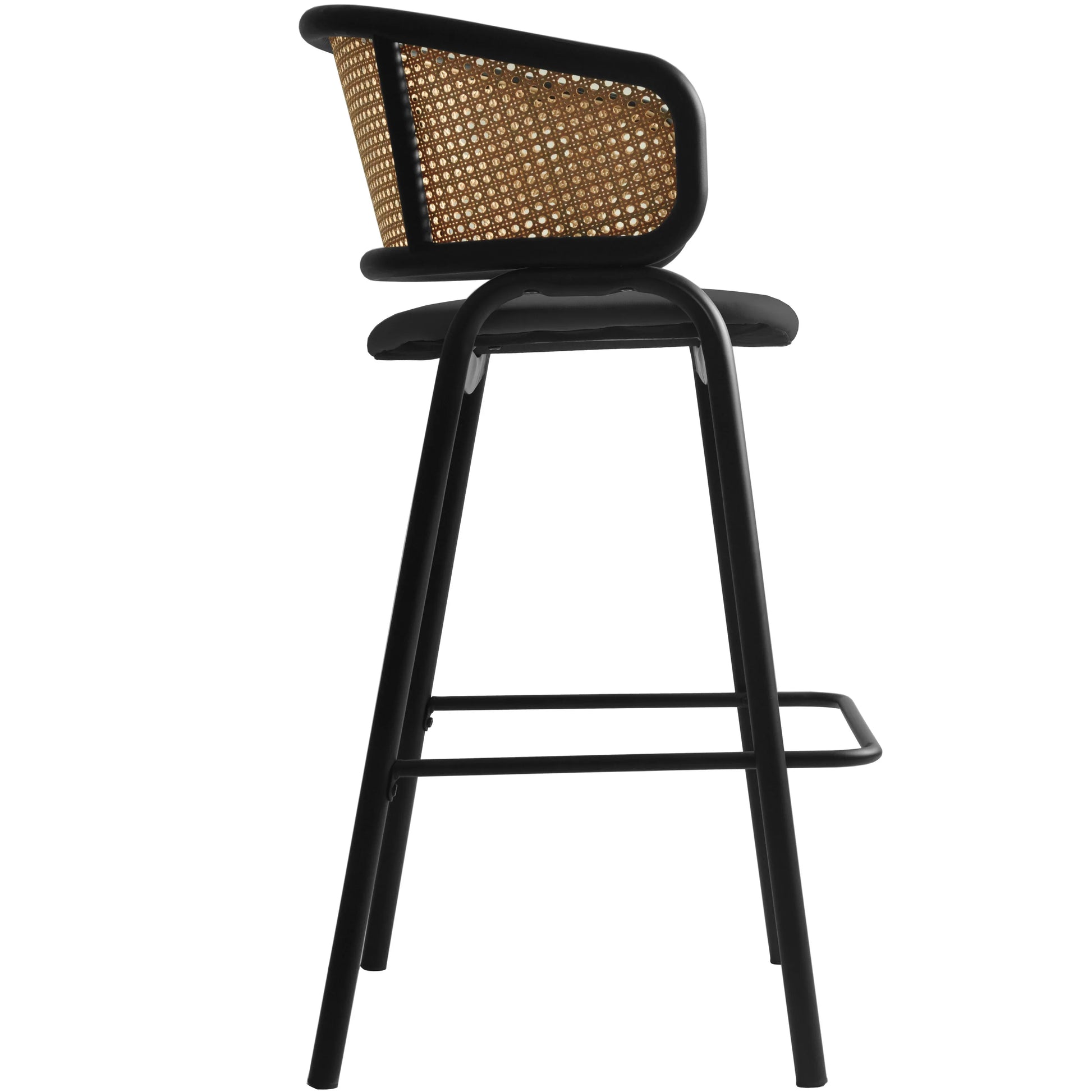 Ervilla Leather Bar Stool with Powder-Coated Stainless Steel Base and Curved Wicker Back Design - Elax Furniture