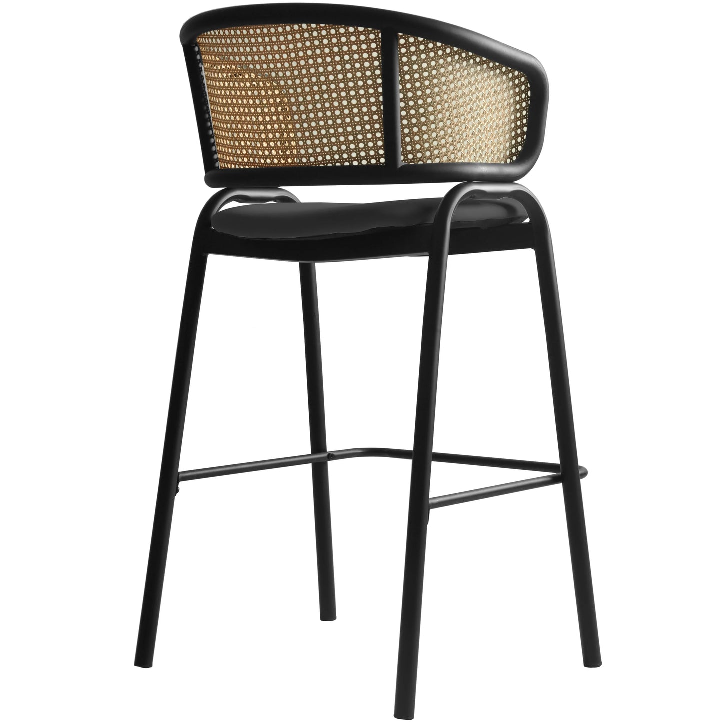 Ervilla Leather Bar Stool with Powder-Coated Stainless Steel Base and Curved Wicker Back Design - Elax Furniture