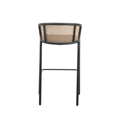 Ervilla Modern Wicker Bar Stool with Fabric Seat and White Powder Coated Steel Frame, Set of 2 - Elax Furniture