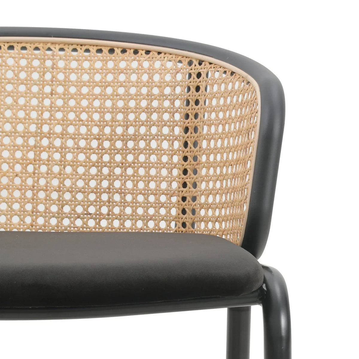 Ervilla Mid-Century Modern Wicker Bar Stool with Fabric Seat and Black Powder Coated Steel Frame - Elax Furniture