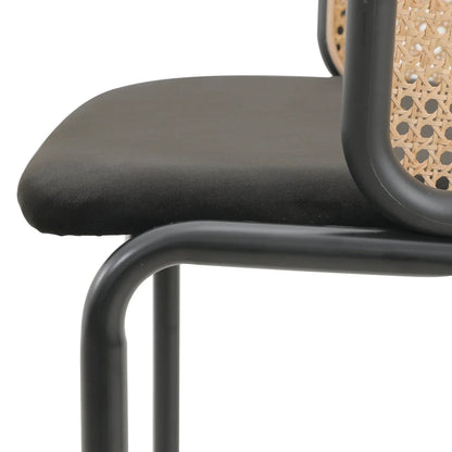 Ervilla Mid-Century Modern Wicker Bar Stool with Fabric Seat and Black Powder Coated Steel Frame - Elax Furniture