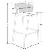Ervilla Mid-Century Modern Wicker Bar Stool with Fabric Seat and Black Powder Coated Steel Frame - Elax Furniture