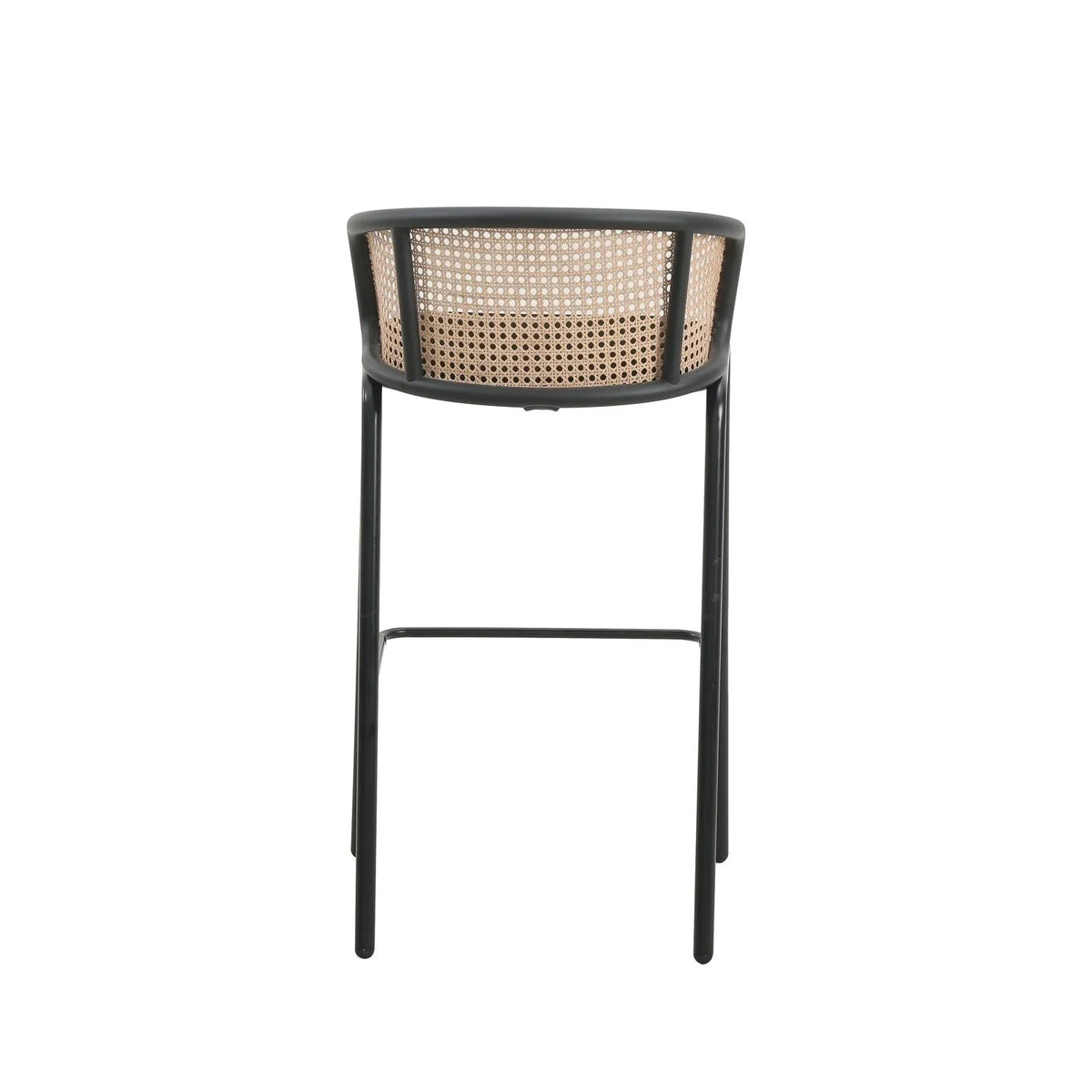 Ervilla Mid-Century Modern Wicker Bar Stool with Fabric Seat and Black Powder Coated Steel Frame - Elax Furniture