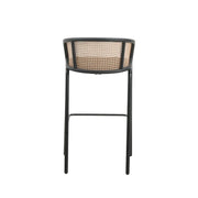 Ervilla Mid-Century Modern Wicker Bar Stool with Fabric Seat and Black Powder Coated Steel Frame - Elax Furniture