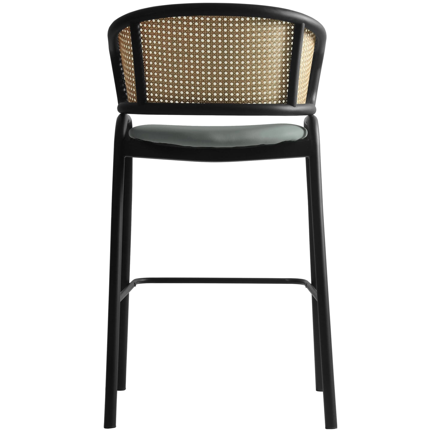 Ervilla Leather Bar Stool with Powder-Coated Stainless Steel Base and Curved Wicker Back Design - Elax Furniture