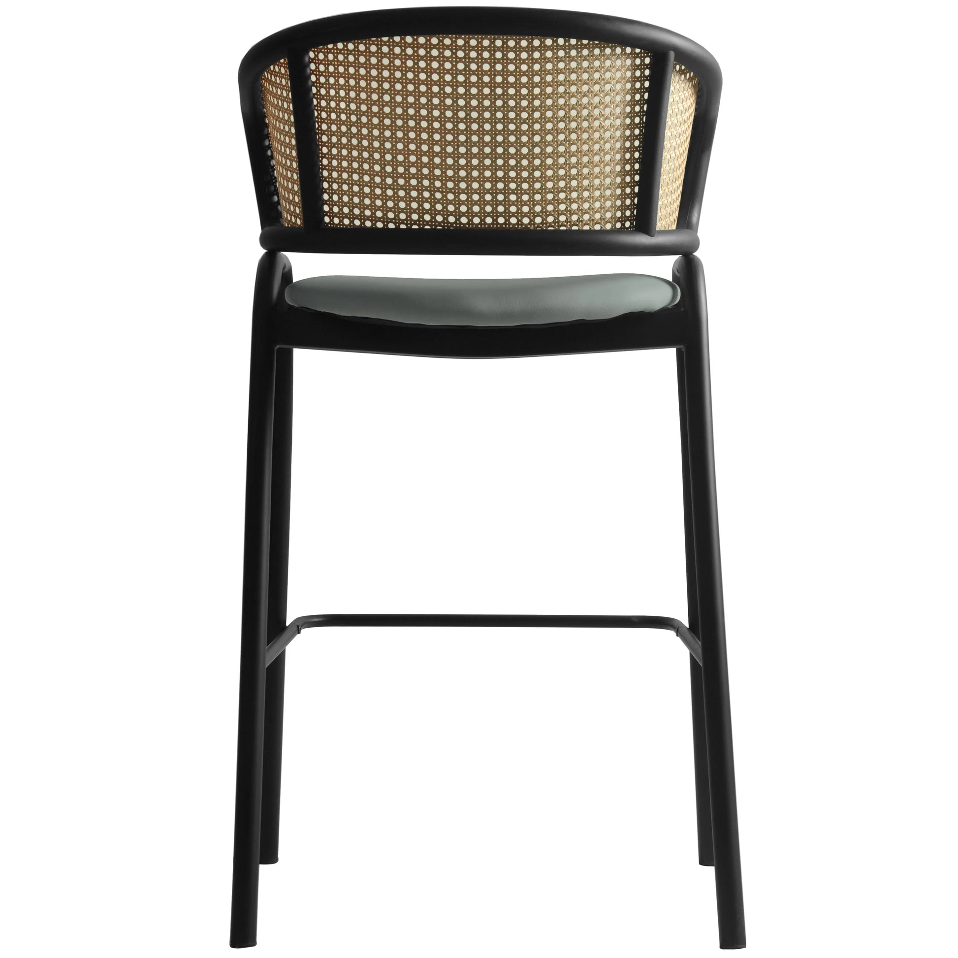 Ervilla Leather Bar Stool with Powder-Coated Stainless Steel Base and Curved Wicker Back Design - Elax Furniture
