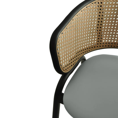 Ervilla Leather Bar Stool with Powder-Coated Stainless Steel Base and Curved Wicker Back Design - Elax Furniture