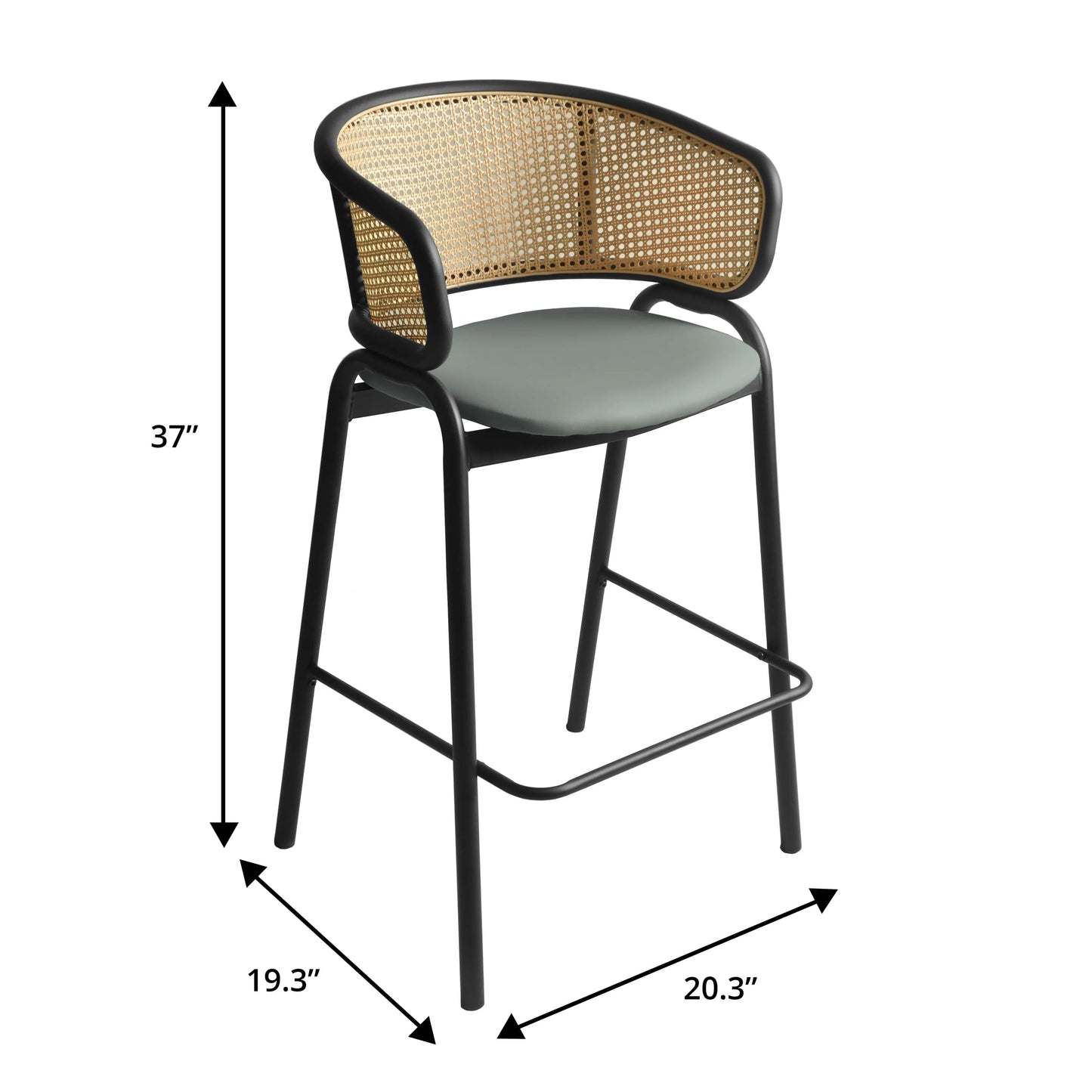 Ervilla Leather Bar Stool with Powder-Coated Stainless Steel Base and Curved Wicker Back Design - Elax Furniture