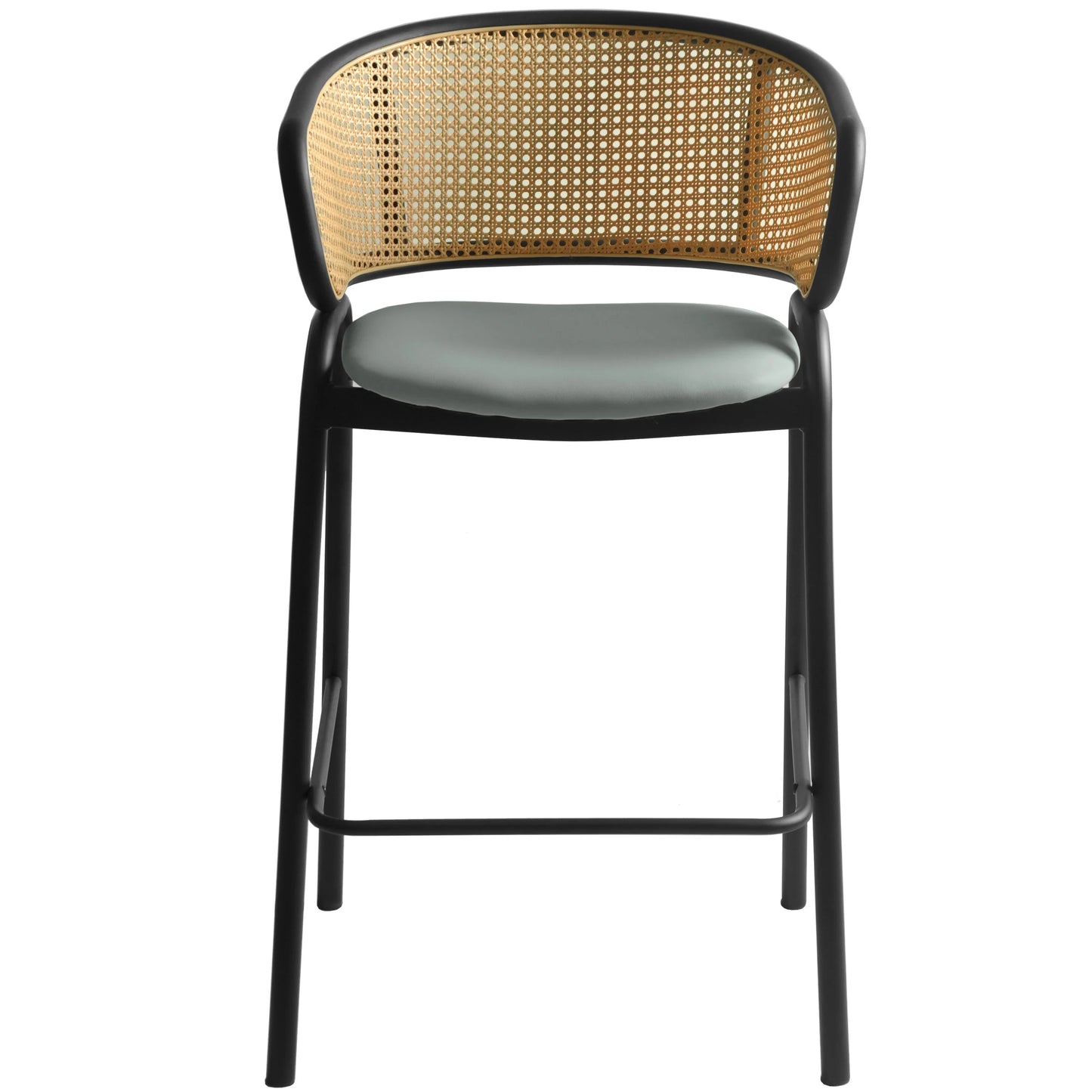 Ervilla Leather Bar Stool with Powder-Coated Stainless Steel Base and Curved Wicker Back Design - Elax Furniture
