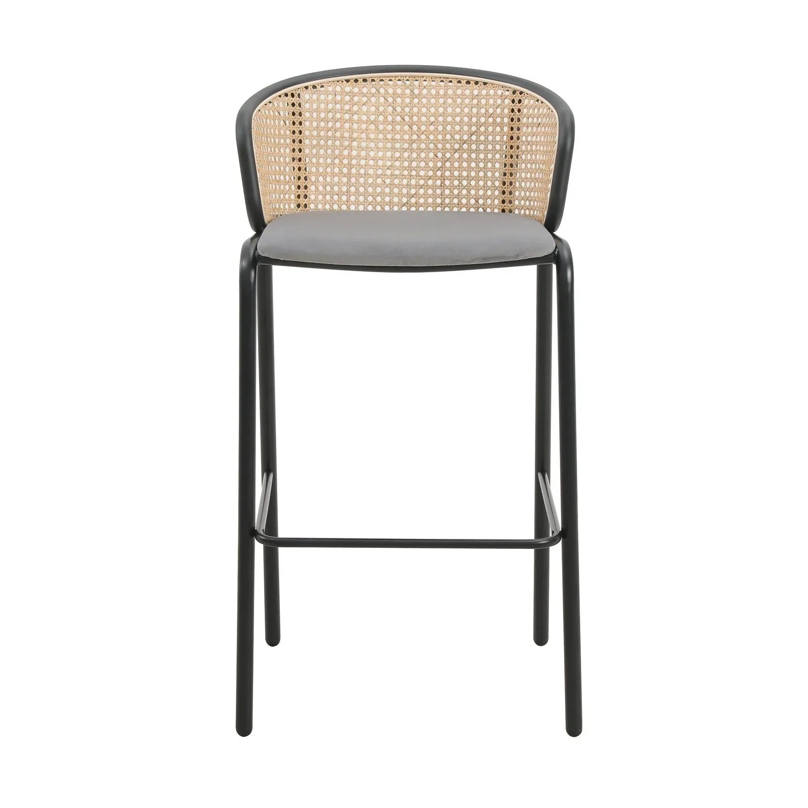 Ervilla Modern Wicker Bar Stool with Fabric Seat and White Powder Coated Steel Frame, Set of 2 - Elax Furniture