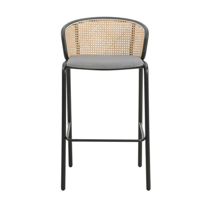 Ervilla Modern Wicker Bar Stool with Fabric Seat and White Powder Coated Steel Frame, Set of 2 - Elax Furniture