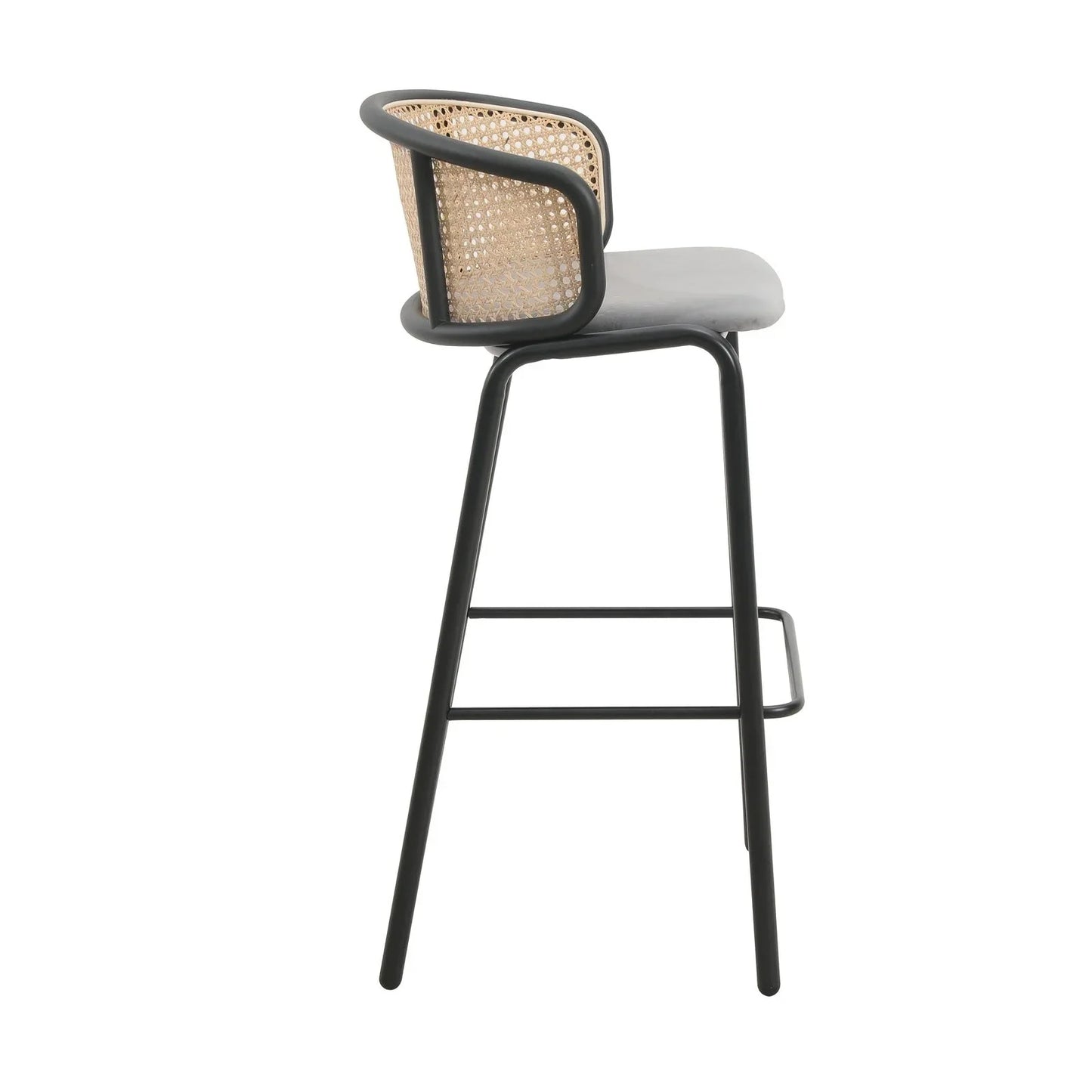 Ervilla Modern Wicker Bar Stool with Fabric Seat and Black Powder Coated Steel Frame, Set of 2 - Elax Furniture