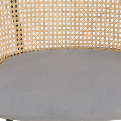 Ervilla Mid-Century Modern Wicker Bar Stool with Fabric Seat and Black Powder Coated Steel Frame - Elax Furniture