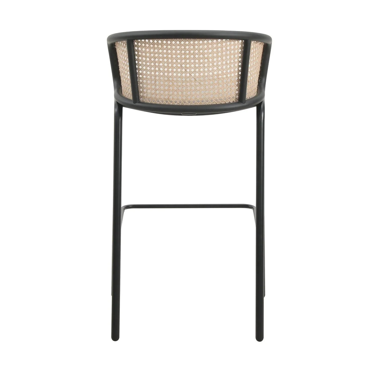 Ervilla Mid-Century Modern Wicker Bar Stool with Fabric Seat and Black Powder Coated Steel Frame - Elax Furniture