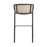 Ervilla Mid-Century Modern Wicker Bar Stool with Fabric Seat and Black Powder Coated Steel Frame - Elax Furniture