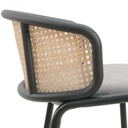 Ervilla Mid-Century Modern Wicker Bar Stool with Fabric Seat and Black Powder Coated Steel Frame - Elax Furniture